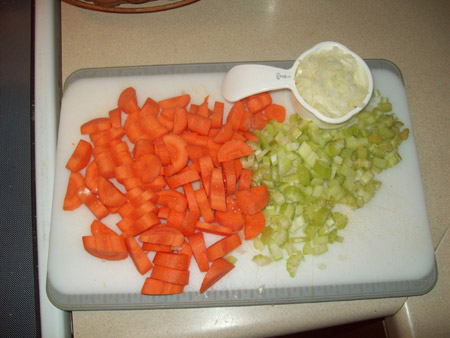 chopped vegetables, carrots, celery, onion
