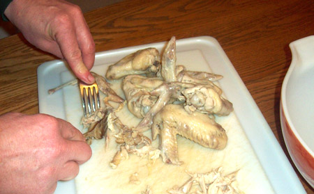 removing meat from bones, chicken, wings