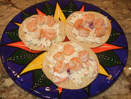 shrimp, tostada, plate