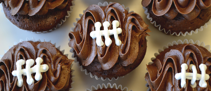 Football Cupcakes with Chocolate Frosting
