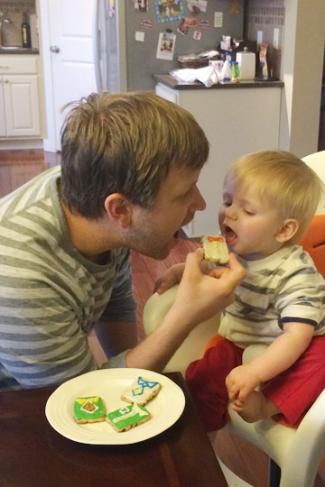 Dad and Son Eating Cookies