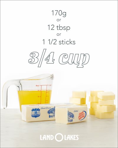 How to Measure Butter - 3/4 cup equals 1 1/2 sticks