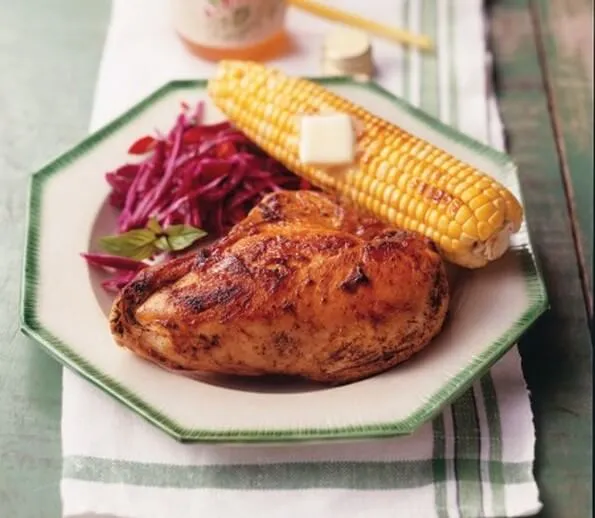 Barbecued Chicken with corn on the cob