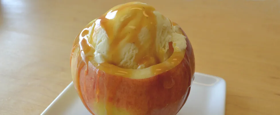 apple with ice cream and caramel