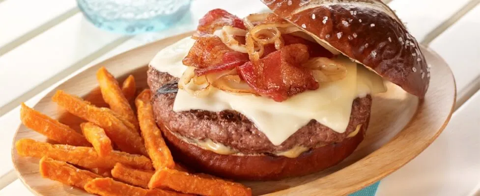 Bacon Onion Cheeseburger with fries