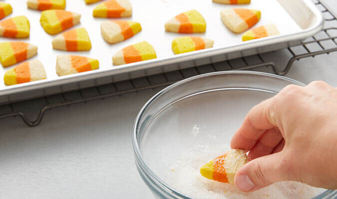 2018 sparkling candy corn cookies steps tossing in sugar 9