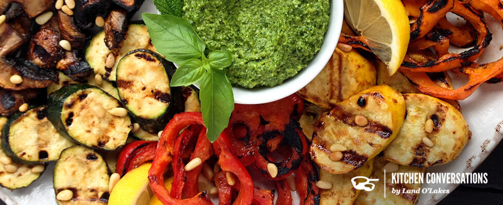 Miso-Butter Grilled Veggies with Basil-Mint Pesto