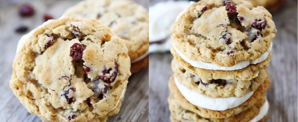 Oatmeal Cranberry Sandwich Cookies with White Chocolate Crème Filling 