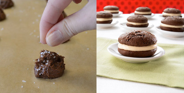 Mini Chocolate Whoopie Pies with Salted Caramel Filling