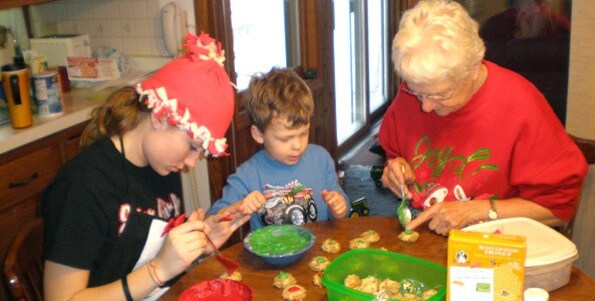 Family decorating cookies