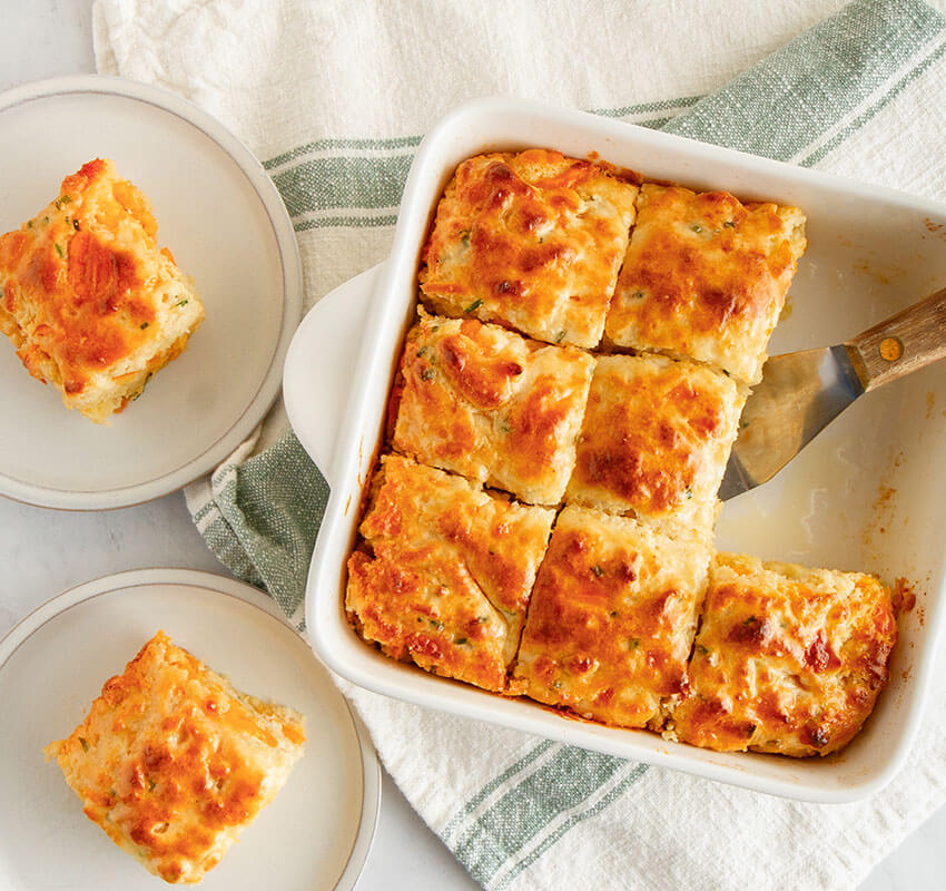 Biscuit Recipes Collection - overhead shot of biscuits in square casserole