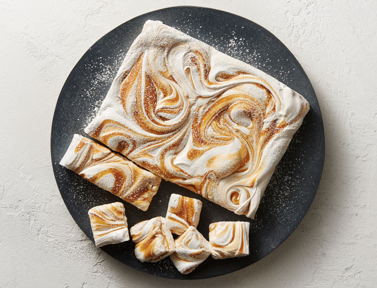 marshmallows with caramel swirl on plate